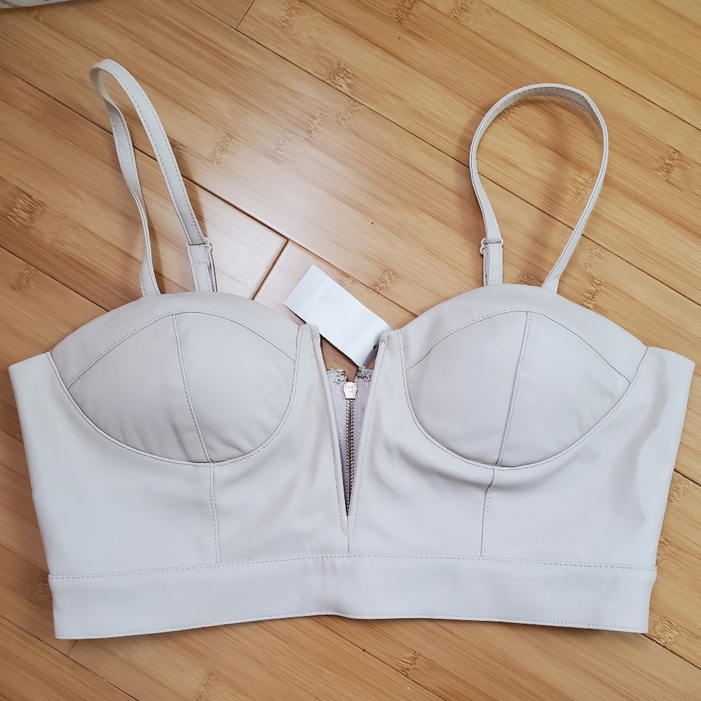 Nude faux leather crop top NWT
